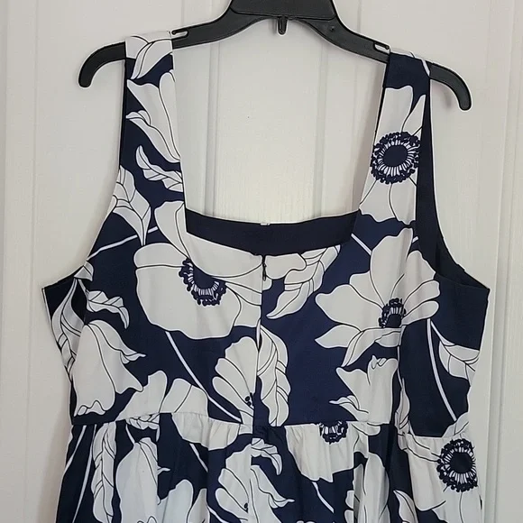 Boden British Style Violet Square Neck Midi Dress Blue White Floral 20 22 R - Picture 6 of 10